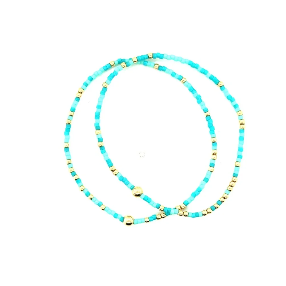 enewton Hope Unwritten Bracelet Set Turquoise Gold Filled Beaded Stretch 2pc